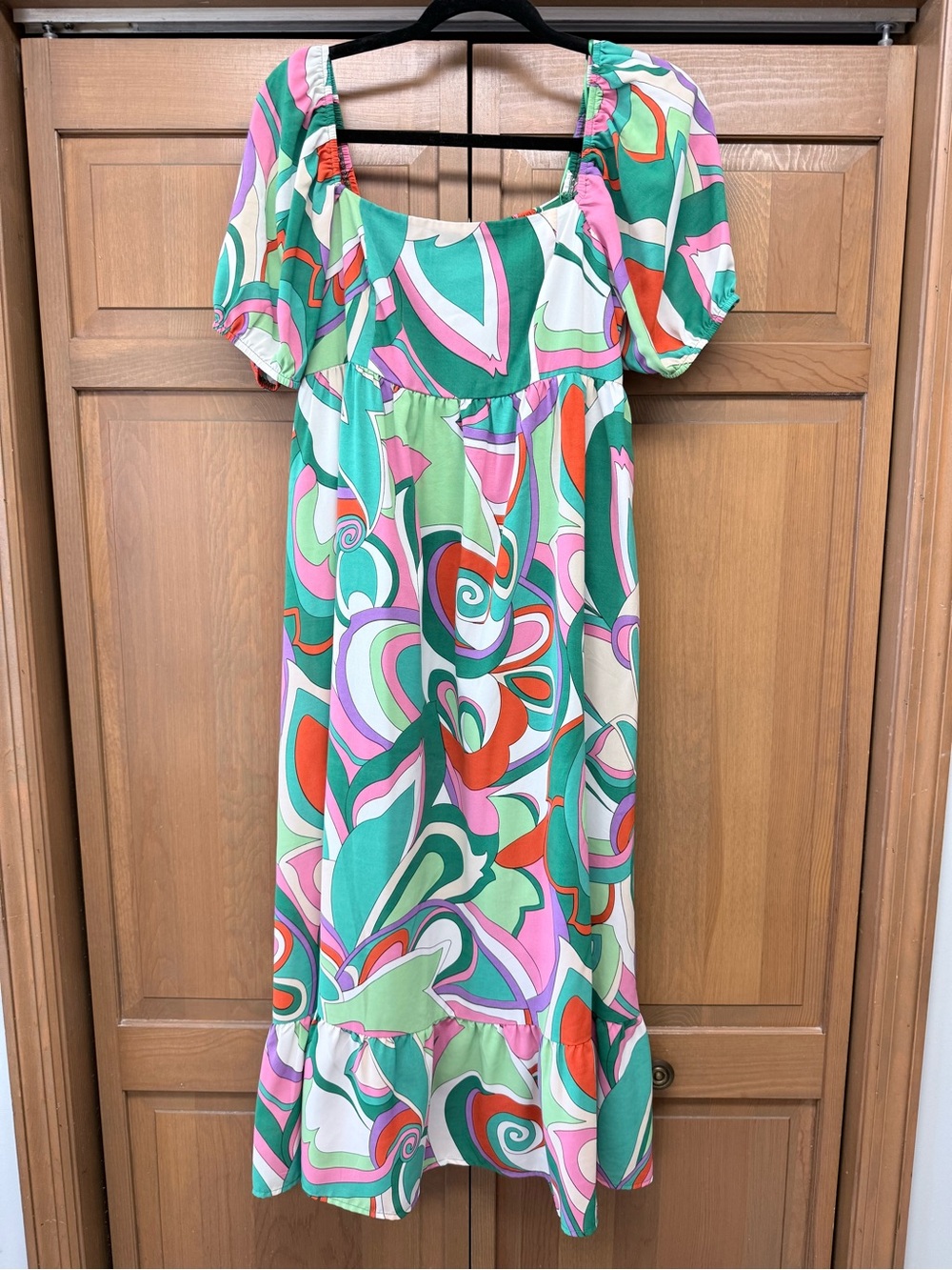 TCEC Green Pink Orange Swirl Maxi Dress